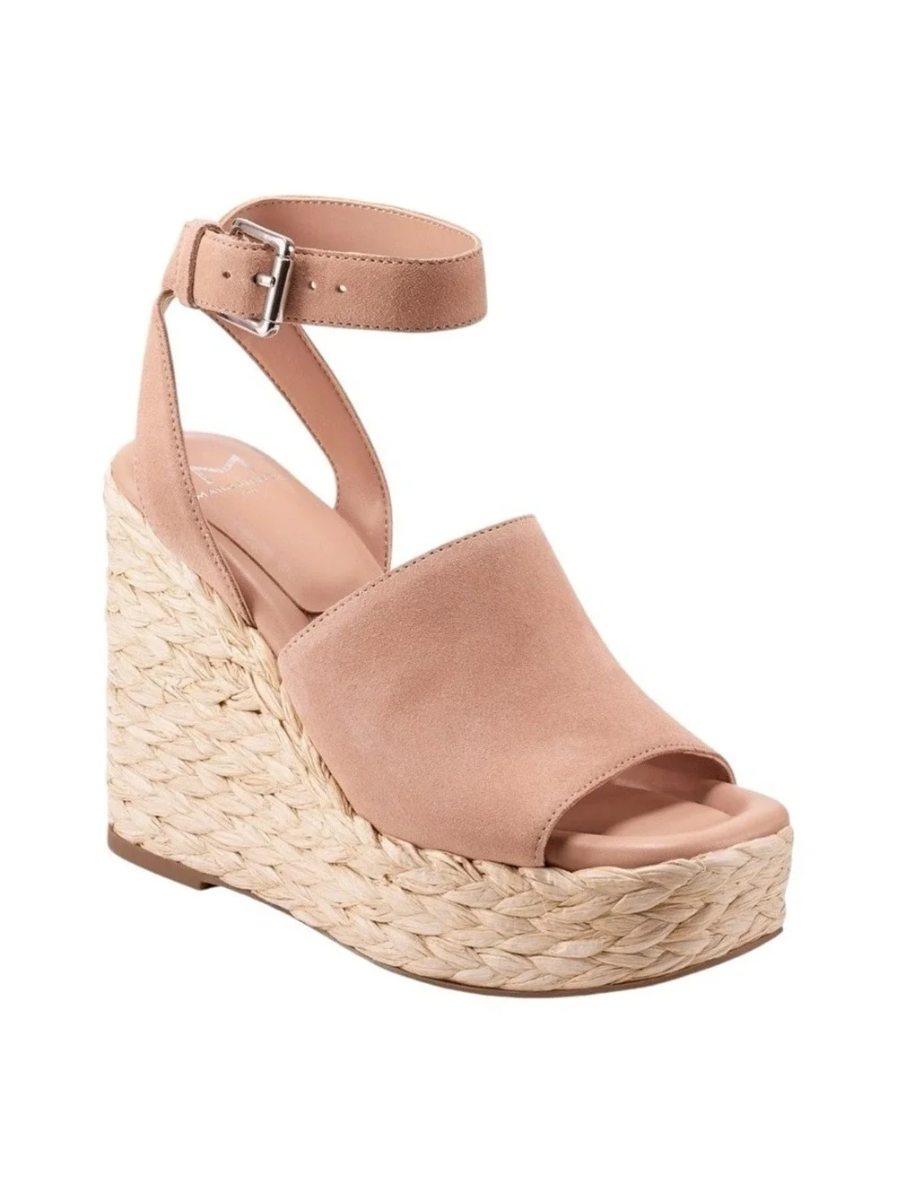 Marc Fisher LTD Nelly Espadrille Wedge Sandals Blush Suede Ankle Strap Size 8M